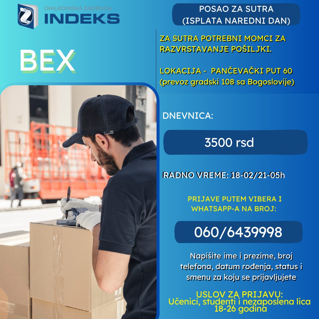Sve informacije o aktuelnim oglasima možete dobiti putem VIBERA, WHATSAPP-a ili SMS poruke na broj telefona: 060/6439998